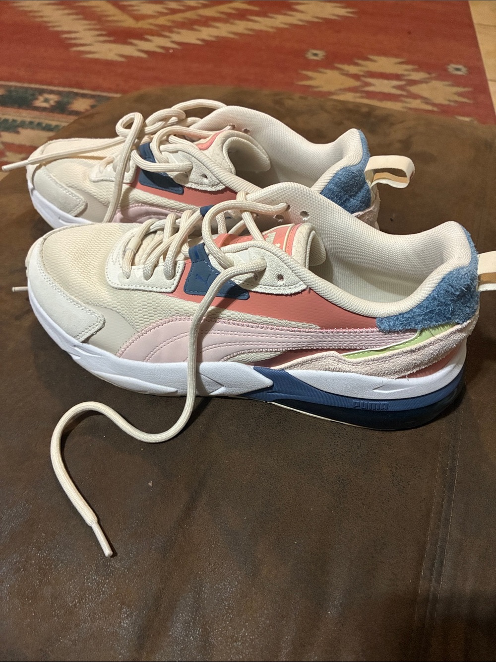Puma Cream Pink Blue Colorblock Low-Top Sneakers